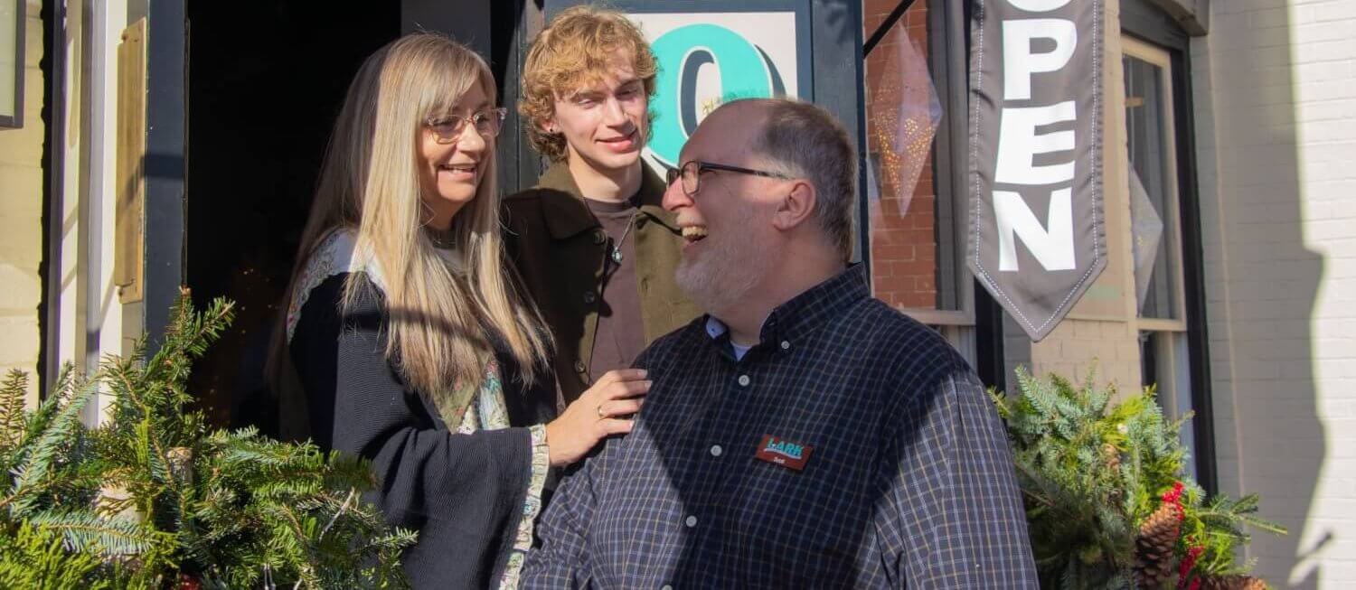 The Wallaces outside Lark, part of downtown Gettysburg shopping near Lincoln Square